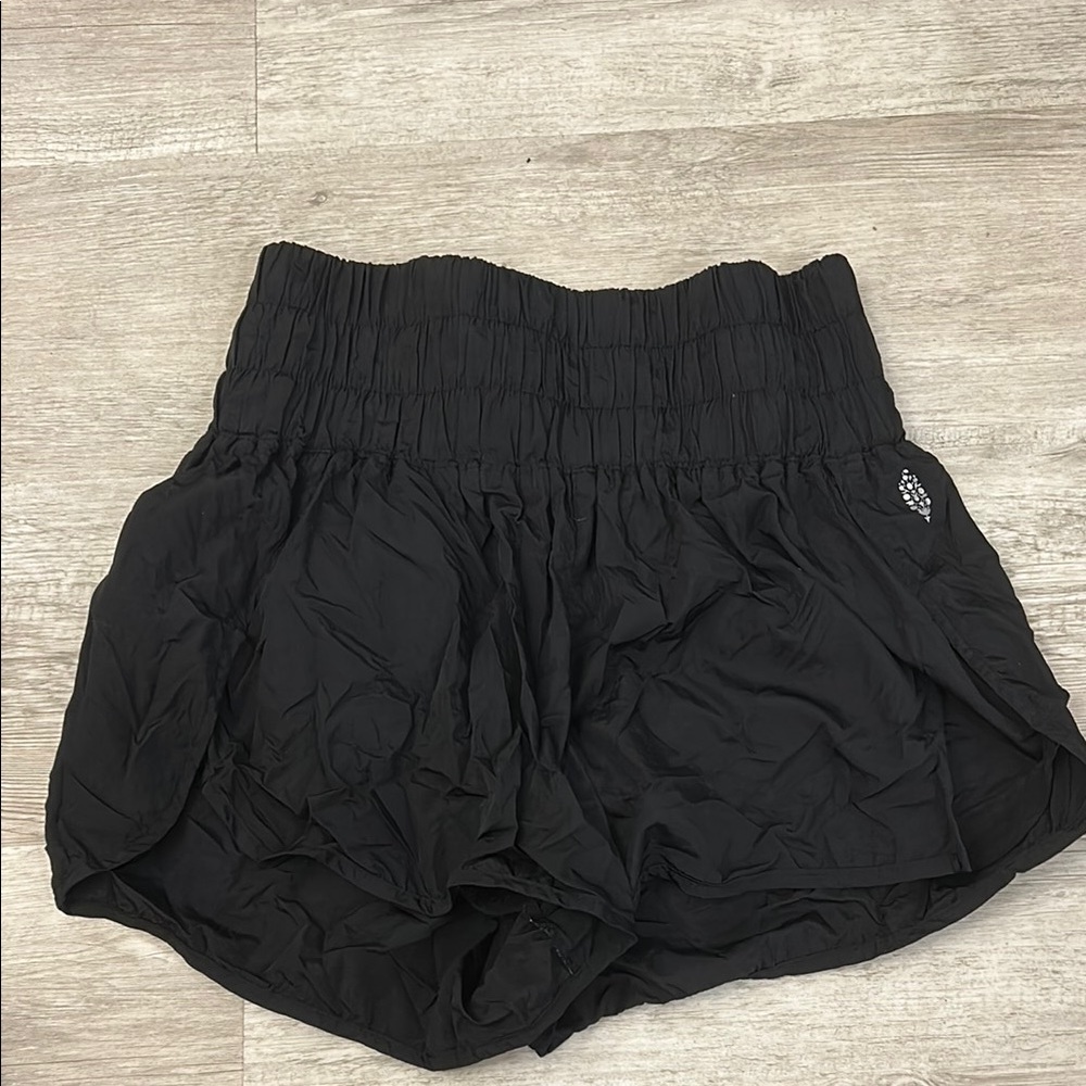 Free People Black Athletic Shorts with Elastic Waistband and Lightweight Fabric